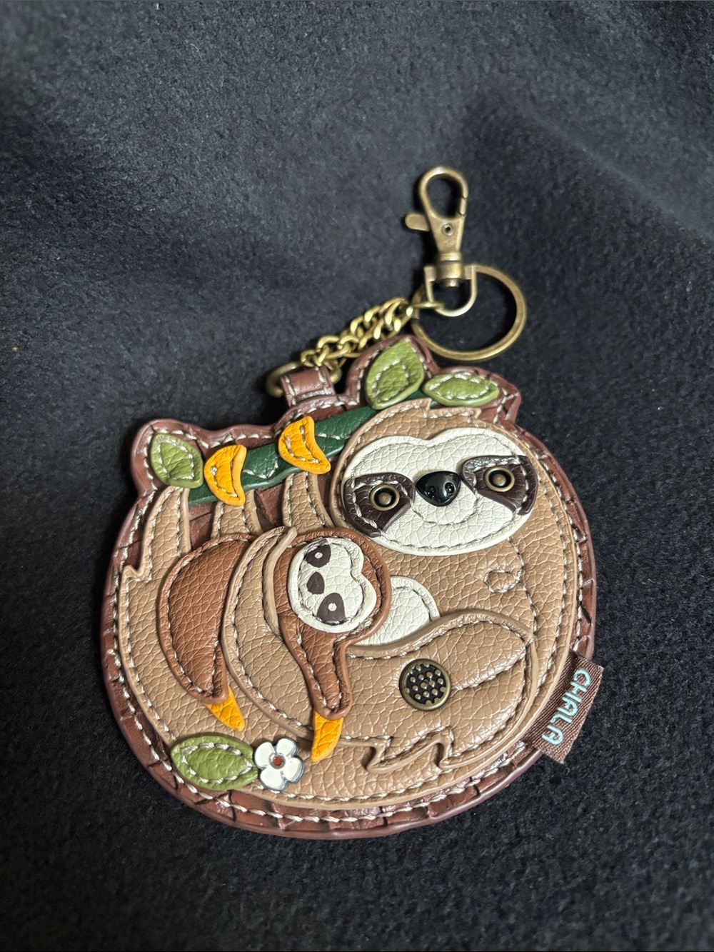 Chala Sloth Family Key Fob KeyChain Purse Accessory, Vegan Leather